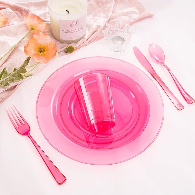 WDF 180 Pieces Pink Plastic Silverware Disposable - Image 8