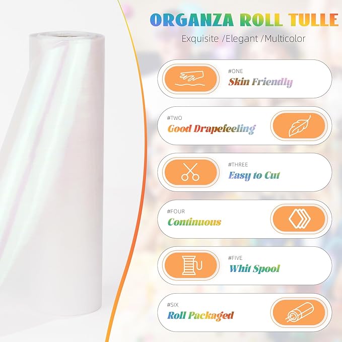 Crystal Organza Fabric Tulle 11 Inch by 50 Yards Sheer Tulle Rolls - Image 2