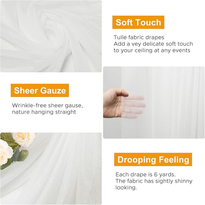 Wedding Arch Draping Fabric 1 Panel 28.7" x 20FT Ivory Sheer Chiffon Backdrop - Image 3