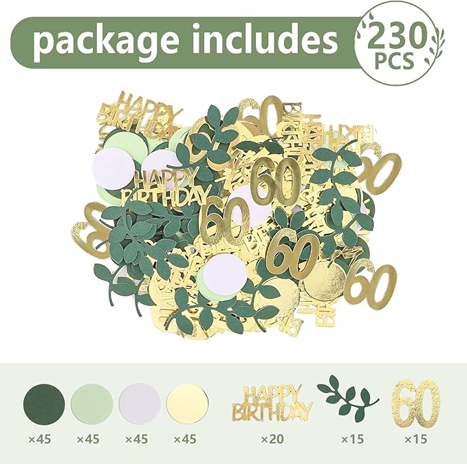 Sage Green 60th Happy Birthday Confetti, 60th Birthday Table Decorations - Image 2