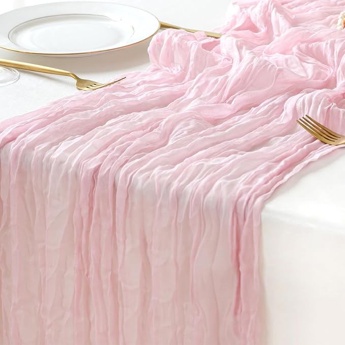Sioloc 1 Pack Light Pink Cheesecloth Table Runner Fall Autumn Decor by HEALTHYCOMFORTLIFE
