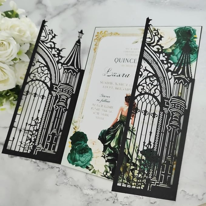 20PCS Laser Cut Wedding Invitations, Wedding Invitation Card Pocket, Quince - Image 5