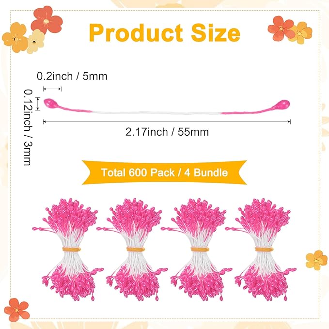 600-Pack Flower Stamens for Crafts, 5mm Double Heads Artificial Pearl Floral - Image 3