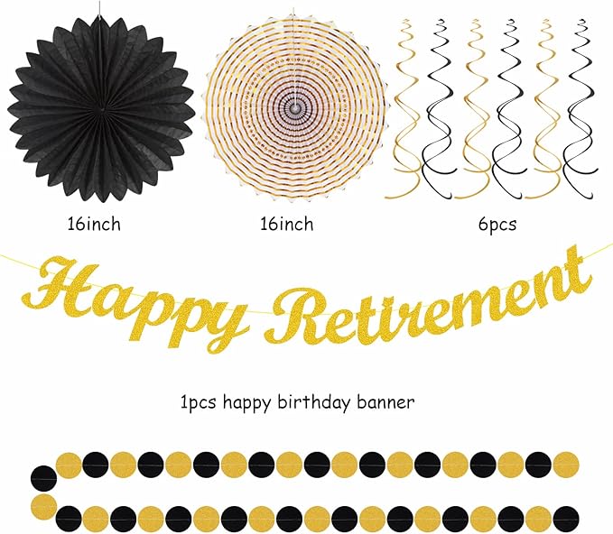 Black Gold Women-Men Happy-Retirement Party-Decorations - Image 3