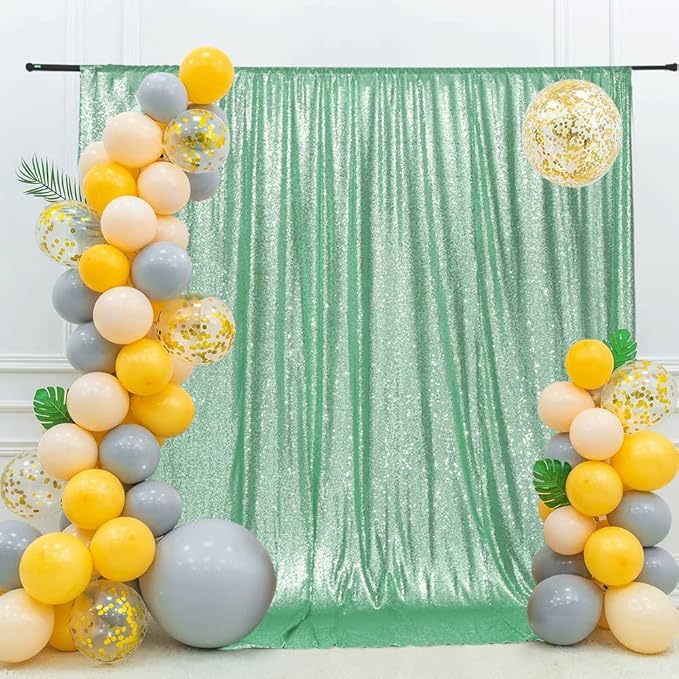 Eternal Beauty Mint Green Sequin Backdrop, 10x10 Ft Glitter Background Curtains - Image 2