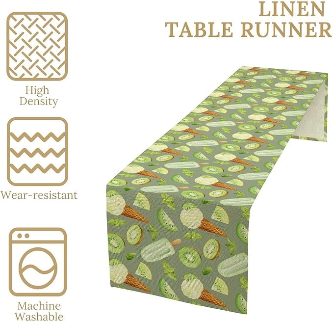 Summer Ice Cream Popsicles Table Runner, Watercolor Green Kiwi Seasonal Fruit - Image 4