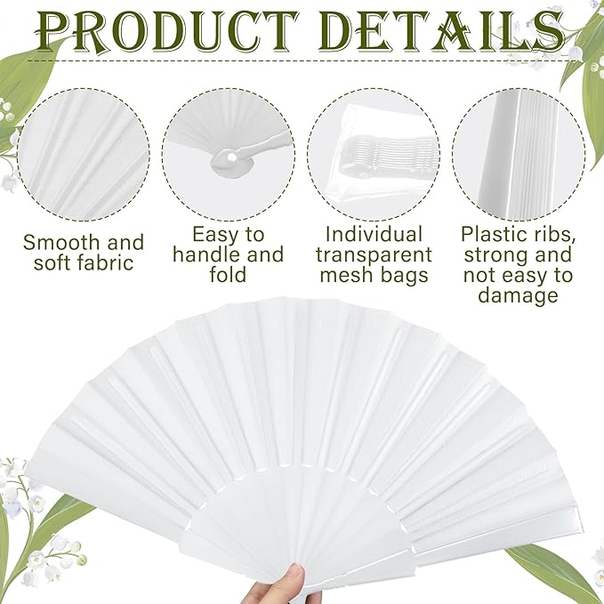 Wenqik 120 Pcs Wedding Folding Hand Fans Bulk Silk Fabric Chinese Handheld - Image 5