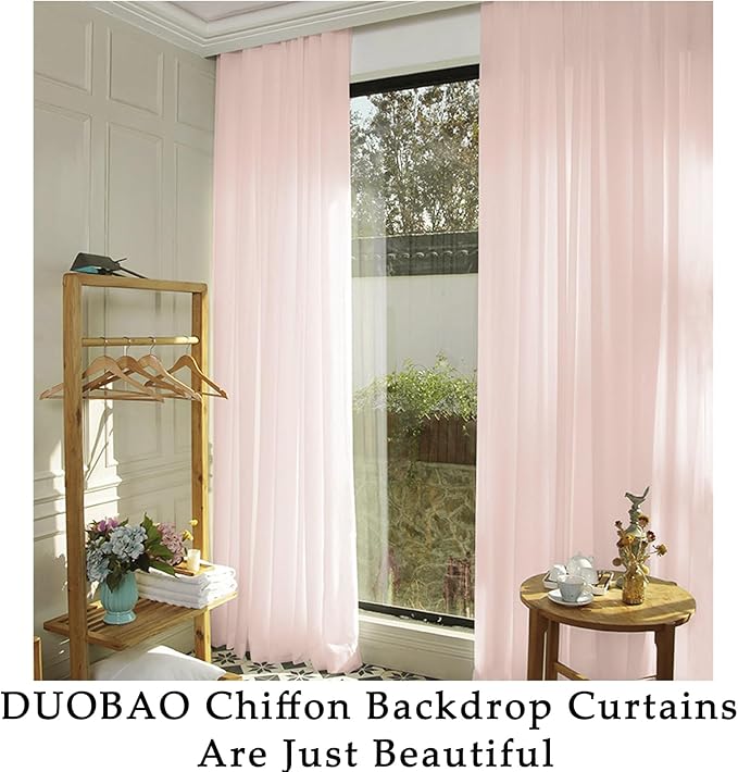 DUOBAO Chiffon Backdrop Curtains 2 Panels 8FT Voile Curtain Peach 58"x96"Baby - Image 6