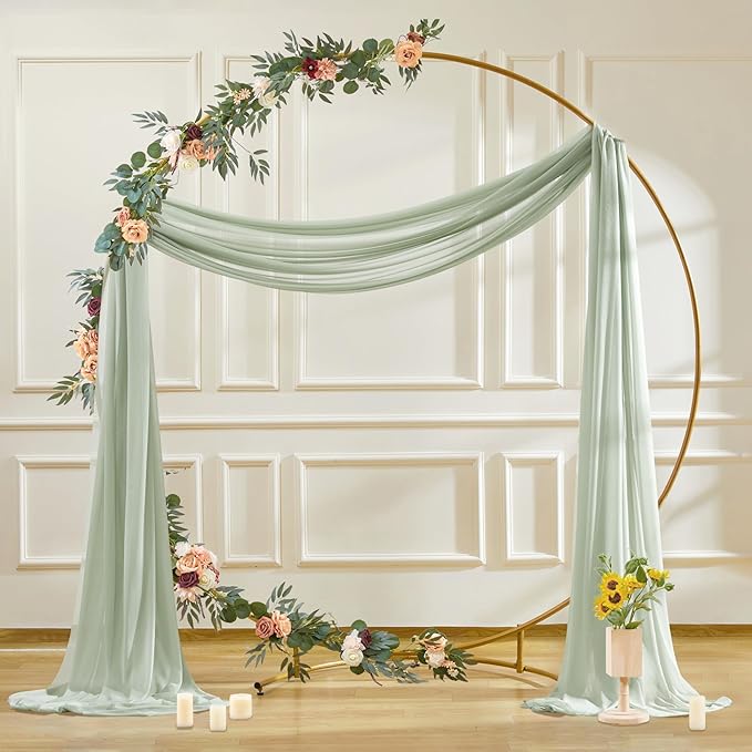 30" x 20Ft Wedding Arch Draping Fabric, 2 Panels Sage Green Sheer Curtain - Image 8