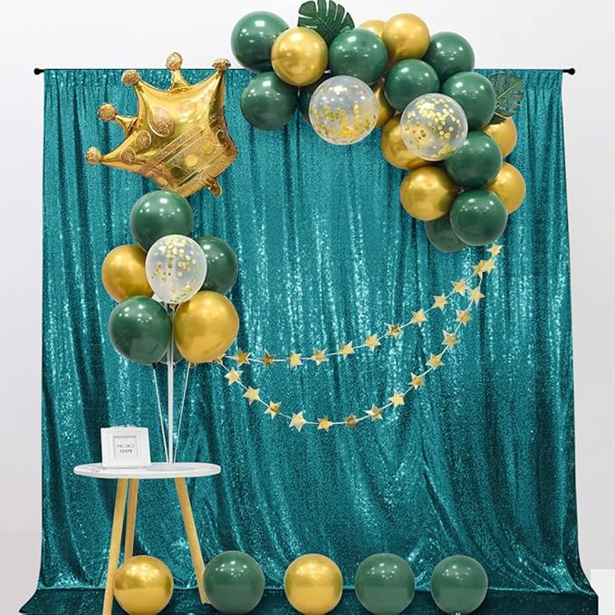 Poise3EHome 6Ft x 8Ft Teal Sequin Backdrop Curtain, Glitter Thick Satin - Image 3