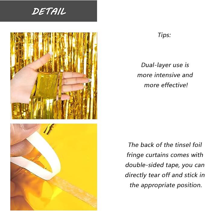 Gold Foil Fringe Curtain 3.3×8.3FT 2 Packs, Metallic Tinsel Curtains Party - Image 3