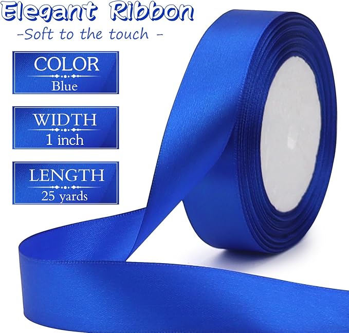 Blue Solid Satin Ribbon 1 Inch 25 Yards Solid Polyester Fabric Ribbon - Image 2