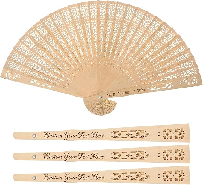 100Pcs Wedding Fans Personalized Folding Hand Fans Custom Sandalwood Wedding by Unknown