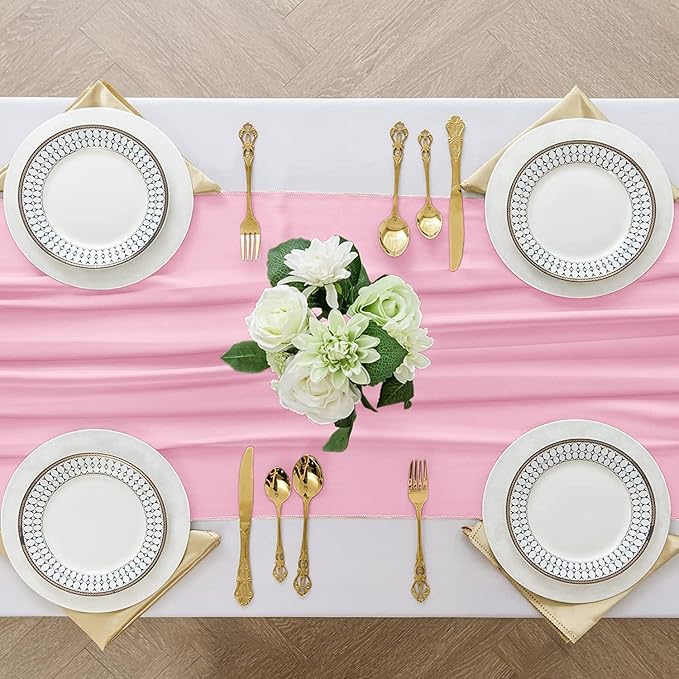 6 Pack 10 Ft Chiffon Table Runner Light Pink Gauze Long Table Runners 27x120 - Image 4