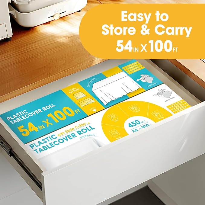 White Plastic Table Cover Roll - 54IN x 100FT - Image 5