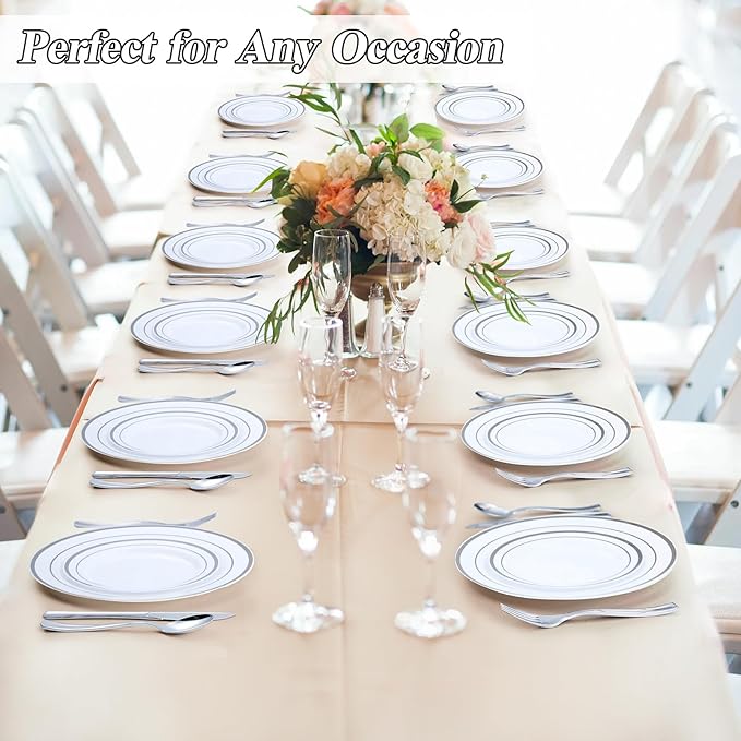 200PCS Silver Plastic Plates Set, 100 10.25 inch Dinner Plates and 100 7.5 inch - Image 7