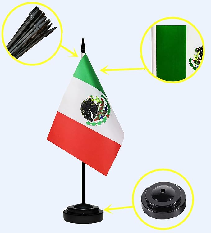 Mexico Mexican Deluxe Desk Flag Set Small Mini Miniature Mexico Mexican Table - Image 2