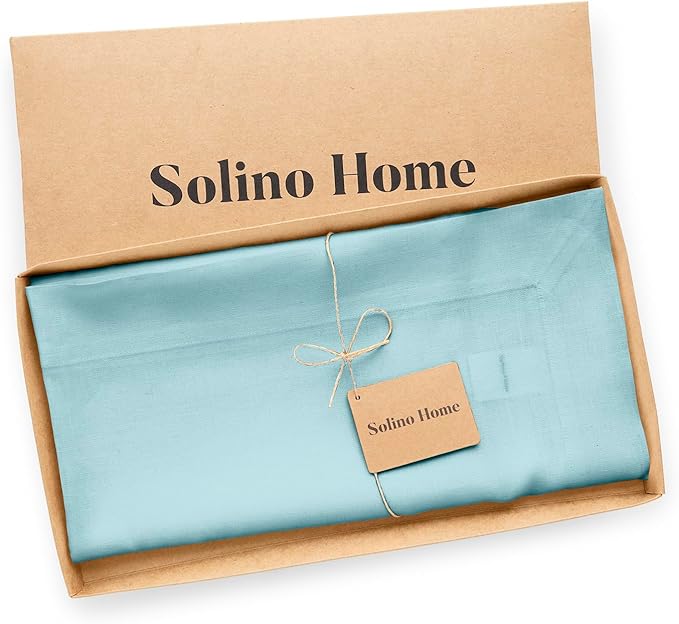 Solino Home Aqua Blue Linen Tablecloth 52 x 52 Inch - Image 6