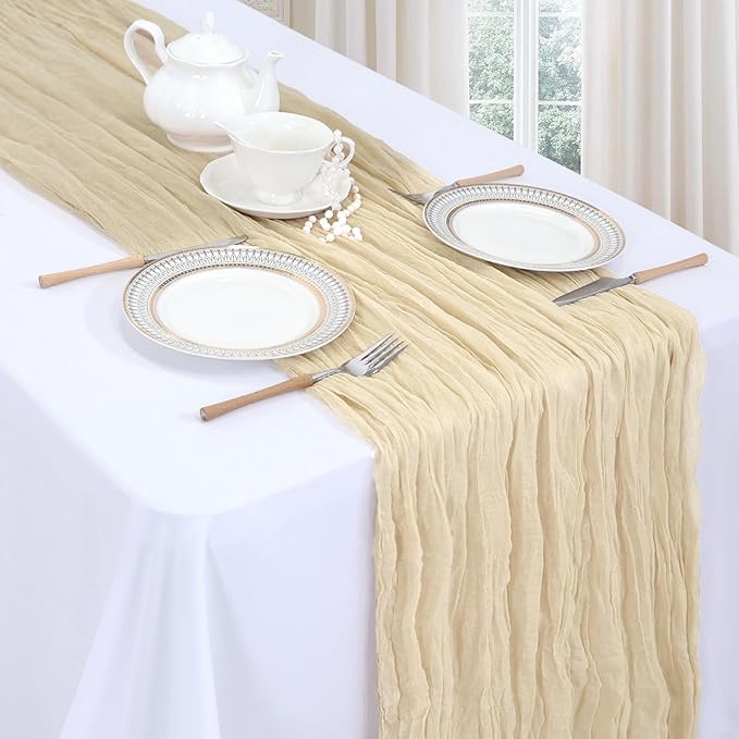 6 Pack Beige Cheesecloth Fall Table Runner 10ft Boho Gauze Fabric Cheese Cloth - Image 3