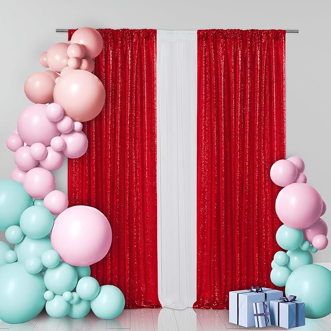 Eternal Beauty Sequin Backdrop Curtains, 2x8 Ft-2 Panels Red Back Drop - Image 3