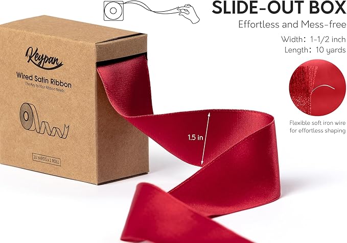 Red Satin Ribbon Double-Faced Wired Ribbons - Image 2