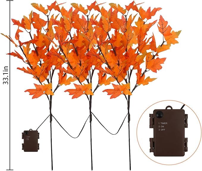 3Pcs 30”Lighted Maple Leaves Branches Stems - Image 6