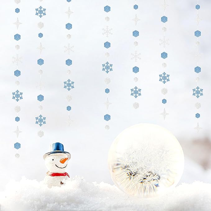 Snowflake-Snow Silver-Blue Christmas Party-Decorations Streamers - 52Ft White - Image 6