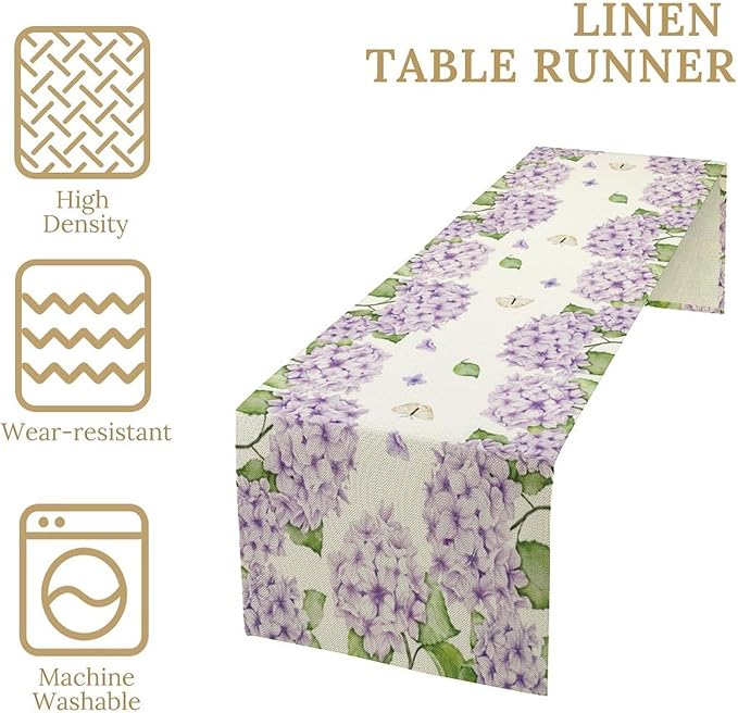 Watercolor Hydrangea Flower Table Runner, Spring Summer Seasonal Plants - Image 4