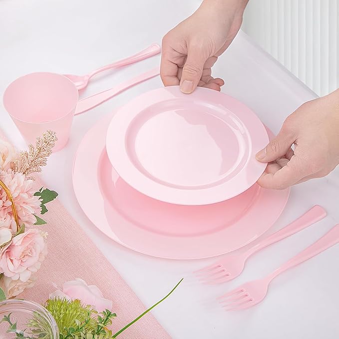 KIRE 150 Pieces Pink Plastic Plates Disposable - Image 9