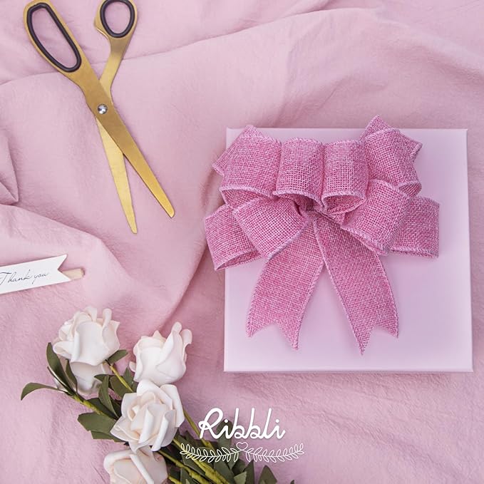 Ribbli Pink Burlap Valentine's Day Wired Ribbon, 1-1/2 Inch x 10 Yard, Easter - Image 3