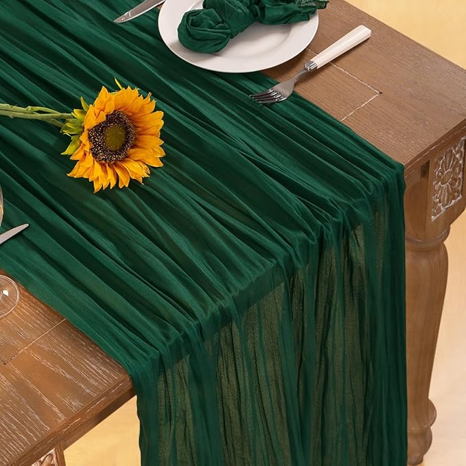 Emerald Green Cheesecloth Table Runner 4 Pack Fall Table Runners Boho Gauze 120 - Image 7