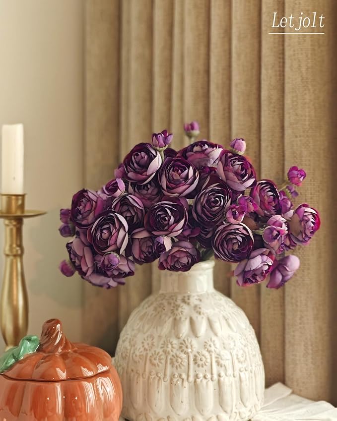 Letjolt Ranunculus Artificial Flower 18 Pcs Purple Silk Ranunculus Wedding - Image 5