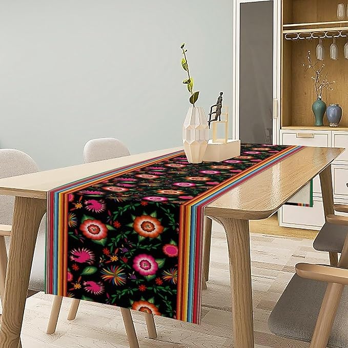 Mexican Table Runner, Colorful Flowers Cinco De Mayo Decor Table Runner - Image 2