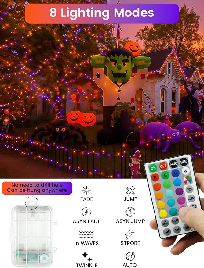 RGB Color Changing 33Ft 100LED Halloween Fairy Lights Battery Operated - Image 3