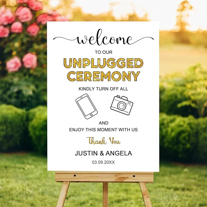 Unplugged Ceremony Sign with Icons – Fun & Bold Wedding Yard Sign – No Phones by VIRAGIL