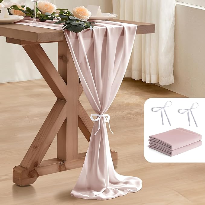 2 Pack 10 Ft Chiffon Table Runner Dusty Rose Gauze Long Table Runners 27x120 by BEELIFY