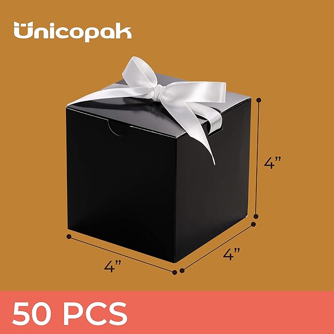 UnicoPak 50 Pack 4x4x4 Black Gift Boxes, Elegant Small Gift Boxes - Image 2