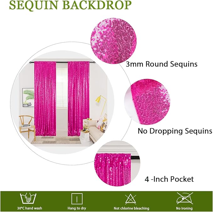ShinyBeauty Hot Pink Sequin Glitter Photography Backdrop Curtain 4ft x10ft - Image 5