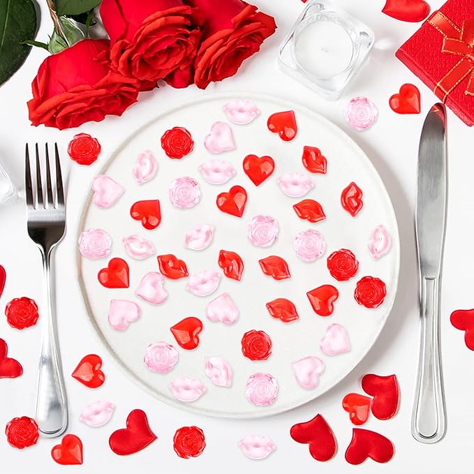 Fangoo 180PCS Red Pink Acrylic Heart Ornaments Mini Acrylic Heart Rose Flower - Image 4