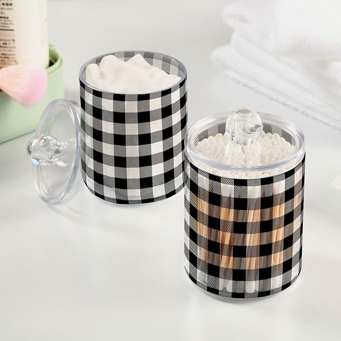 Gredecor Qtip Holder Dispenser 2 Pack Black White Classic Buffalo Plaid - Image 5