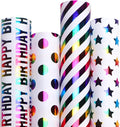 Ribbli Birthday Wrapping Paper 30 Inch Iridescent Gift Wrapping Paper 4 Rolls by Ribbli