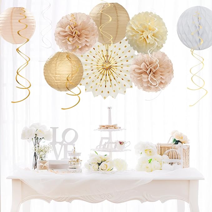Beige-Champagne Gold White-Peach Boho Party-Decorations - Image 4