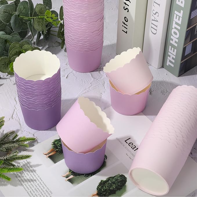 Whaline 120Pcs Purple Paper Baking Cups Scalloped Edge Cupcake Wrappers - Image 3