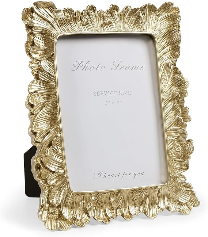 Cuspin Gold 5x7 Picture Frame, Vintage Gold Palm Leaves Textured Hand-Crafted by Cuspin
