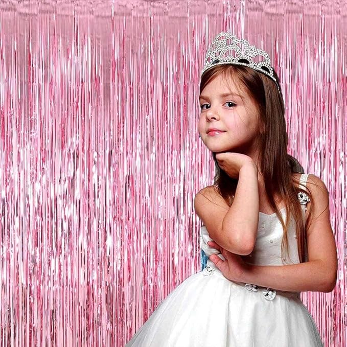 4 Pack Pink Foil Fringe Curtain Backdrop, 3.28Ft x 8.2Ft Metallic Tinsel Foil - Image 4