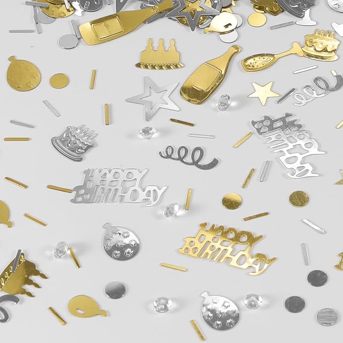 VHUWE Happy Birthday Confetti, 1.6 oz Champagne Gold Silver Cake Balloon Star - Image 3