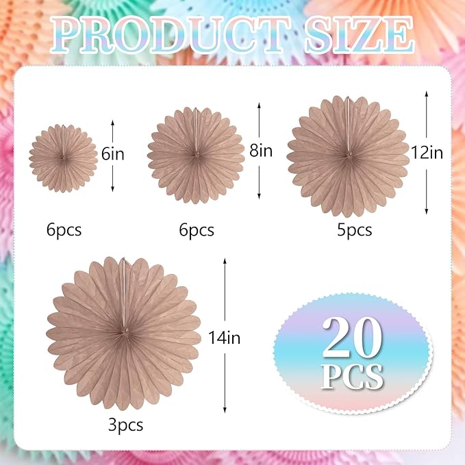 20 Pcs Brown Hanging Paper Fan, Round Paper Fans Decorations Set - Image 2
