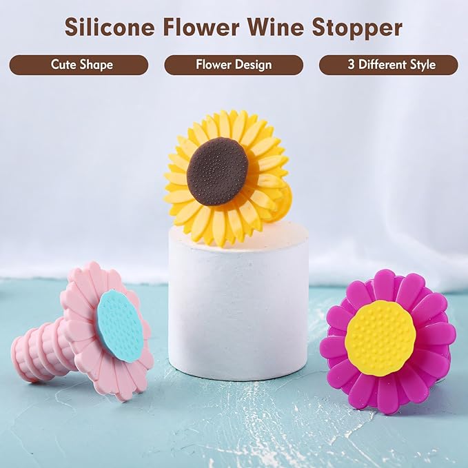 3 Pcs Wine Bottle Stopper, Silicone Sunflower Cute Wine Bottle Stopper - Image 7