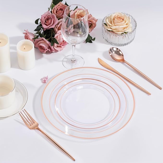 PULOTE 150PCS Rose Gold Plastic Silverware Set - Image 6
