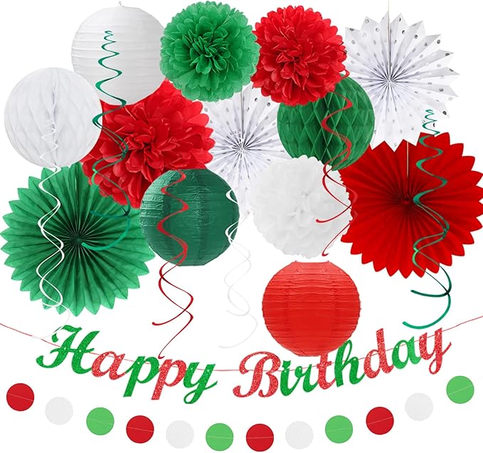 Red White Green Mexican Christmas Birthday Party-Decorations by Huglony